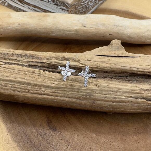 Cross Cubic Zirconia Earrings - Picture 5 of 6